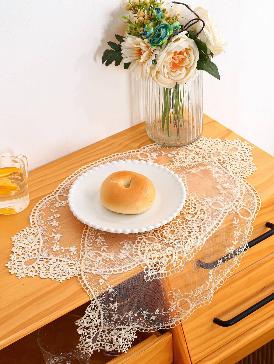 1 pièce Napperon à détail de fleur en dentelle - Beige - Voir 1