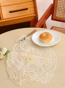 1 pièce Napperon à détail de fleur en dentelle - Beige - Voir 4