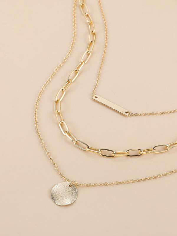 Rectangle & Disc Charm Layered Necklace SHEIN USA