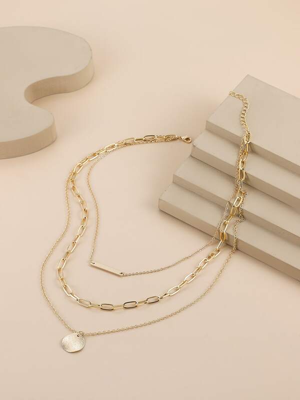 Rectangle & Disc Charm Layered Necklace SHEIN USA
