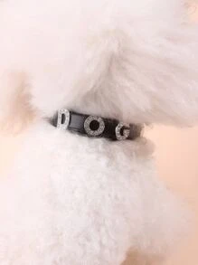 1 pieza Collar para mascota con diseño de diamante de imitación con letra para - Plateado - Ver 7