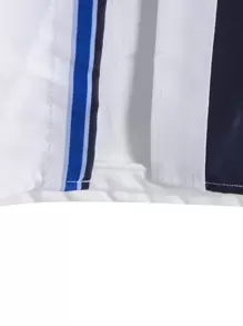 Manfinity Homme Nam 1 Miếng Nút phía trước Sọc Áo sơ mi - Xanh và trắng - Xem 3