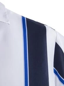 Manfinity Homme Nam 1 Miếng Nút phía trước Sọc Áo sơ mi - Xanh và trắng - Xem 6