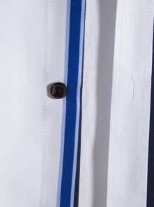 Manfinity Homme Nam 1 Miếng Nút phía trước Sọc Áo sơ mi - Xanh và trắng - Xem 7