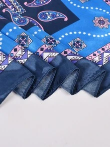 1件佩斯利印花方巾 優雅純色圍巾 女款 男童女童禮物適用 海灘度假旅行必備 - 藏蓝色 - 查看 6