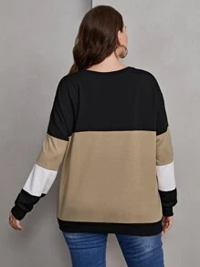 Mulvari Plus Slogan Graphic Colorblock Drop Shoulder Pullover