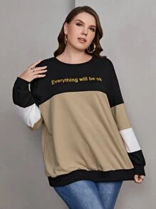 Mulvari Plus Slogan Graphic Colorblock Drop Shoulder Pullover