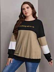 Mulvari Plus Slogan Graphic Colorblock Drop Shoulder Pullover