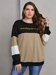 Mulvari Plus Slogan Graphic Colorblock Drop Shoulder Pullover