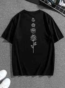 Men Floral Print Tee - Black - View 1