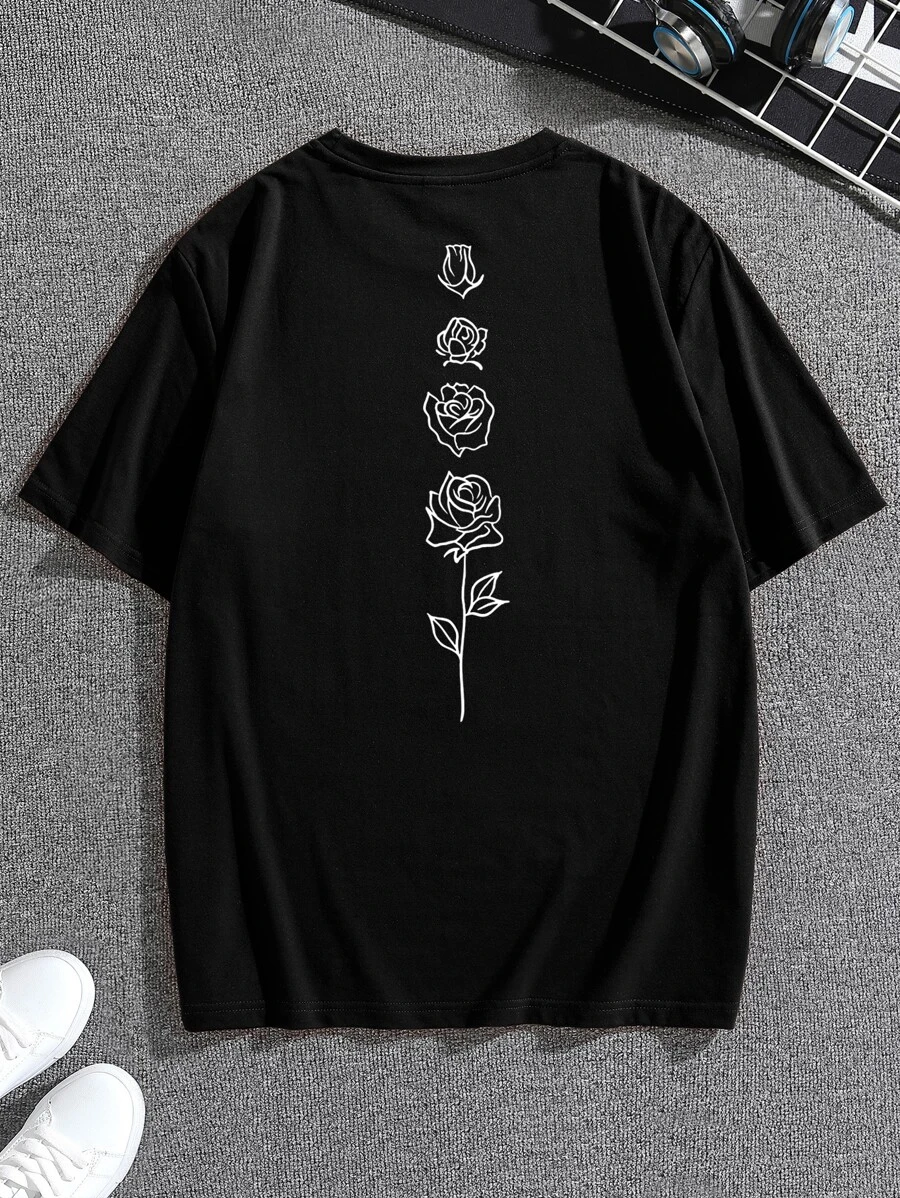 Men Floral Print Tee - Black - View 1