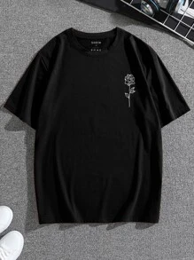 Men Floral Print Tee - Black - View 2
