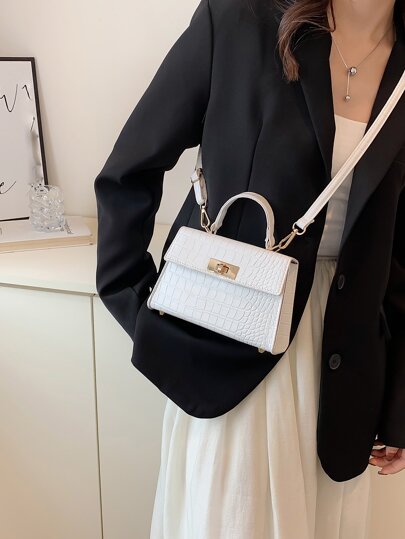 حقيبة كتف صغيرة بغطاء مزخرف بطباعة تمساح,حقيبة كرو...