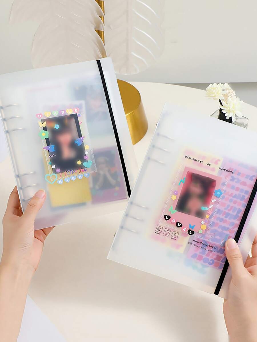 1pc A5 Loose-Leaf Transparent Clear Photo Album Six Holes With 3 Inch Four Grids Eighty Cards Large Capacity Star Card Storage Photo Album Book Blue Pink Purple White Back To School, Back To School, School Supplies - Clear - View 1