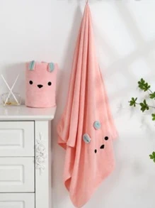 1pc Cartoon Embroidered Bath Towel Or Towel, Pink Soft Towel For Bathroom - Pink - View 2