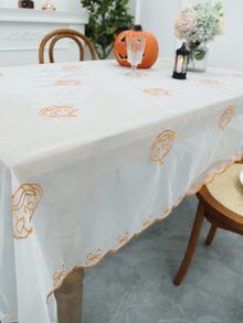 1pc Halloween Pumpkin Design Tablecloth - White - View 5