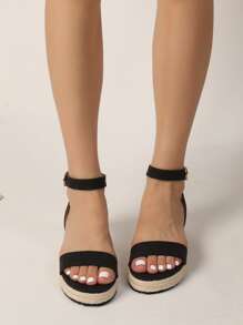 Women's Platform Wedge Sandals, Women's Sandals, Women's Shoes, Platform Sandals, Straw Rope, Slides, Real Leather, Suitable For All Seasons Wear, Vacation, Party, Casual, Beach