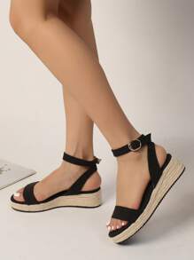 Women's Platform Wedge Sandals, Women's Sandals, Women's Shoes, Platform Sandals, Straw Rope, Slides, Real Leather, Suitable For All Seasons Wear, Vacation, Party, Casual, Beach