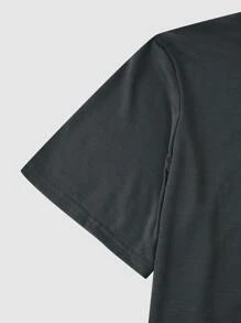 Manfinity Homme Camiseta con bajo curvo para hombres, Camiseta lisa para hombres - Gris Oscuro - Ver 3