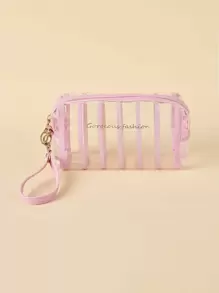 1pc Letter Graphic Square Makeup Bag - Pink - View 1