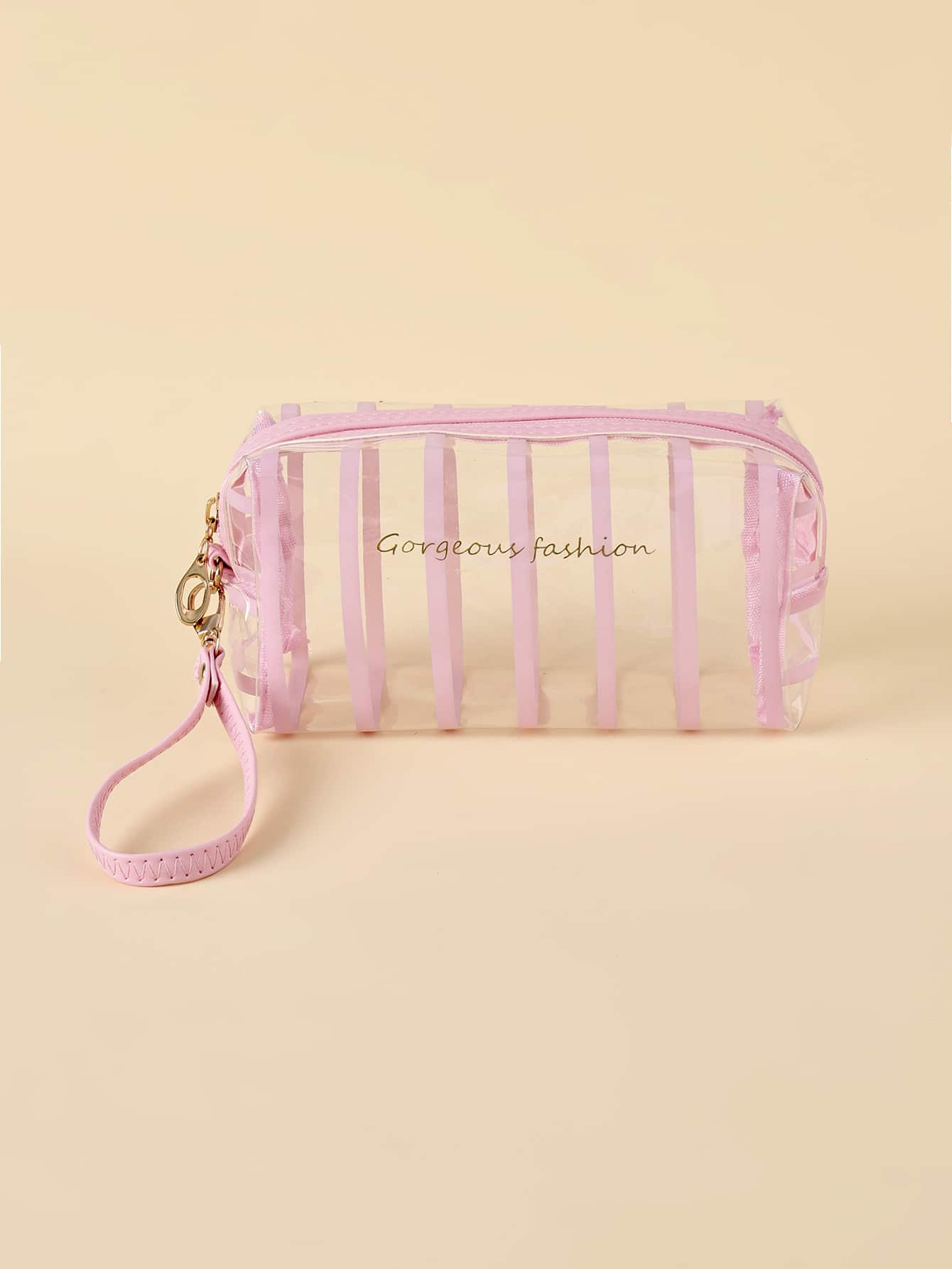 1pc Letter Graphic Square Makeup Bag - Pink - View 1