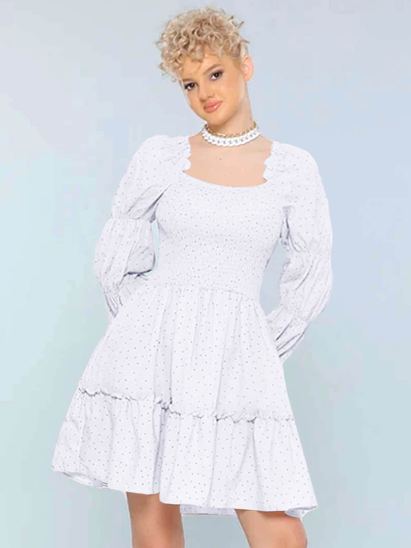 Cottnline Vestido Volante fruncido Bajo con volante Lunares Dulce