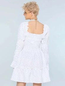 Cottnline Vestido Volante fruncido Bajo con volante Lunares Dulce