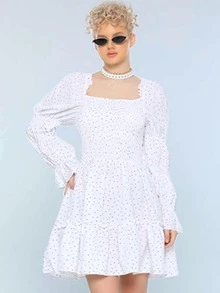 Cottnline Vestido Volante fruncido Bajo con volante Lunares Dulce