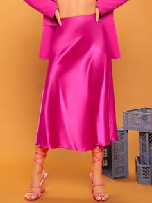 SHEIN BAE Váy nữ Dây kéo màu trơn Hấp dẫn - Màu Hồng Tươi - Xem 1