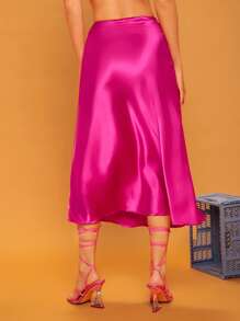 SHEIN BAE Váy nữ Dây kéo màu trơn Hấp dẫn - Màu Hồng Tươi - Xem 2