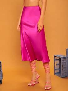 SHEIN BAE Váy nữ Dây kéo màu trơn Hấp dẫn - Màu Hồng Tươi - Xem 4