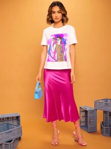 SHEIN BAE Váy nữ Dây kéo màu trơn Hấp dẫn - Màu Hồng Tươi - Xem 5