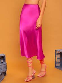 SHEIN BAE Váy nữ Dây kéo màu trơn Hấp dẫn - Màu Hồng Tươi - Xem 6