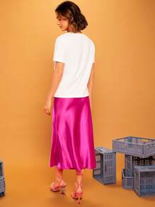 SHEIN BAE Váy nữ Dây kéo màu trơn Hấp dẫn - Màu Hồng Tươi - Xem 7