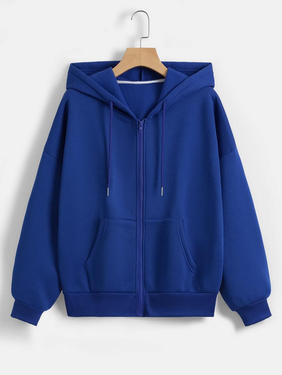 INAWLY Áo hoodie có dây rút thả vai có lót nhiệt, thời trang xuân/thu cho nữ, túi, áo hoodie dài tay có dây kéo cỡ lớn màu xanh hoàng gia thông thường, áo hoodie thả vai có dây rút thả tay cho nữ, áo dài tay - Xanh đậm - Xem 1