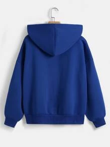 INAWLY Áo hoodie có dây rút thả vai có lót nhiệt, thời trang xuân/thu cho nữ, túi, áo hoodie dài tay có dây kéo cỡ lớn màu xanh hoàng gia thông thường, áo hoodie thả vai có dây rút thả tay cho nữ, áo dài tay - Xanh đậm - Xem 2