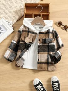 SHEIN Toddler Boy Jackets Túi Nút phía trước Sọc ca rô Sẵn sàng - Nhiều màu - Xem 1