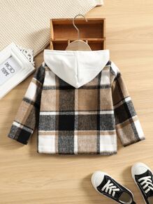 SHEIN Toddler Boy Jackets Túi Nút phía trước Sọc ca rô Sẵn sàng - Nhiều màu - Xem 2