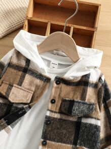 SHEIN Toddler Boy Jackets Túi Nút phía trước Sọc ca rô Sẵn sàng - Nhiều màu - Xem 4