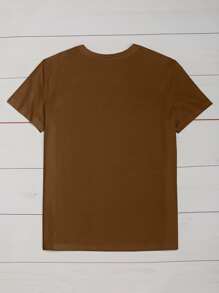 SHEIN LUNE 刷和字母圖案T恤 - 咖啡棕 - 查看 2