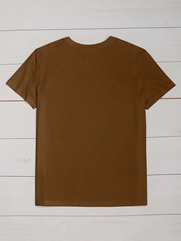 SHEIN LUNE Áo thun nữ In hoa Báo Lá thư Giải trí - Cà phê nâu - Xem 2