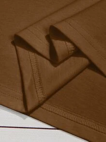 SHEIN LUNE 刷和字母圖案T恤 - 咖啡棕 - 查看 4