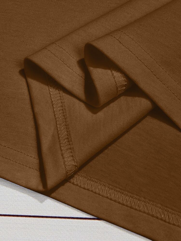 SHEIN LUNE Áo thun nữ In hoa Báo Lá thư Giải trí - Cà phê nâu - Xem 4