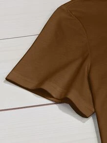 SHEIN LUNE 刷和字母圖案T恤 - 咖啡棕 - 查看 3