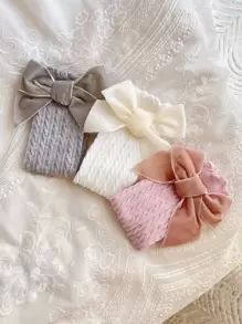 3 双天鹅绒蝴蝶结女童网袜，适合 3-16 岁女童日常穿着 - 彩色 - 查看 2