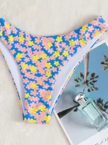 Summer Beach Ditsy Floral Halter Triangle Bikini Set - Blue - View 4