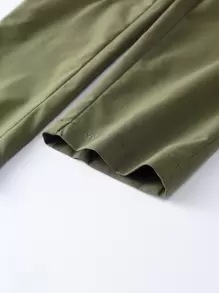 SHEIN Girls Paperbag Waist Belted Trousers - Army Green - View 4