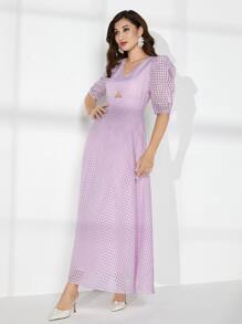 Modelyn Puff Sleeve Cut Out A-line Dress - Lilac Purple - View 2