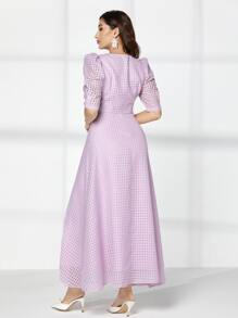 Modelyn Puff Sleeve Cut Out A-line Dress - Lilac Purple - View 4