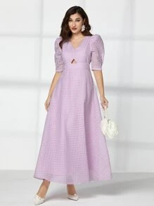Modelyn Puff Sleeve Cut Out A-line Dress - Lilac Purple - View 3
